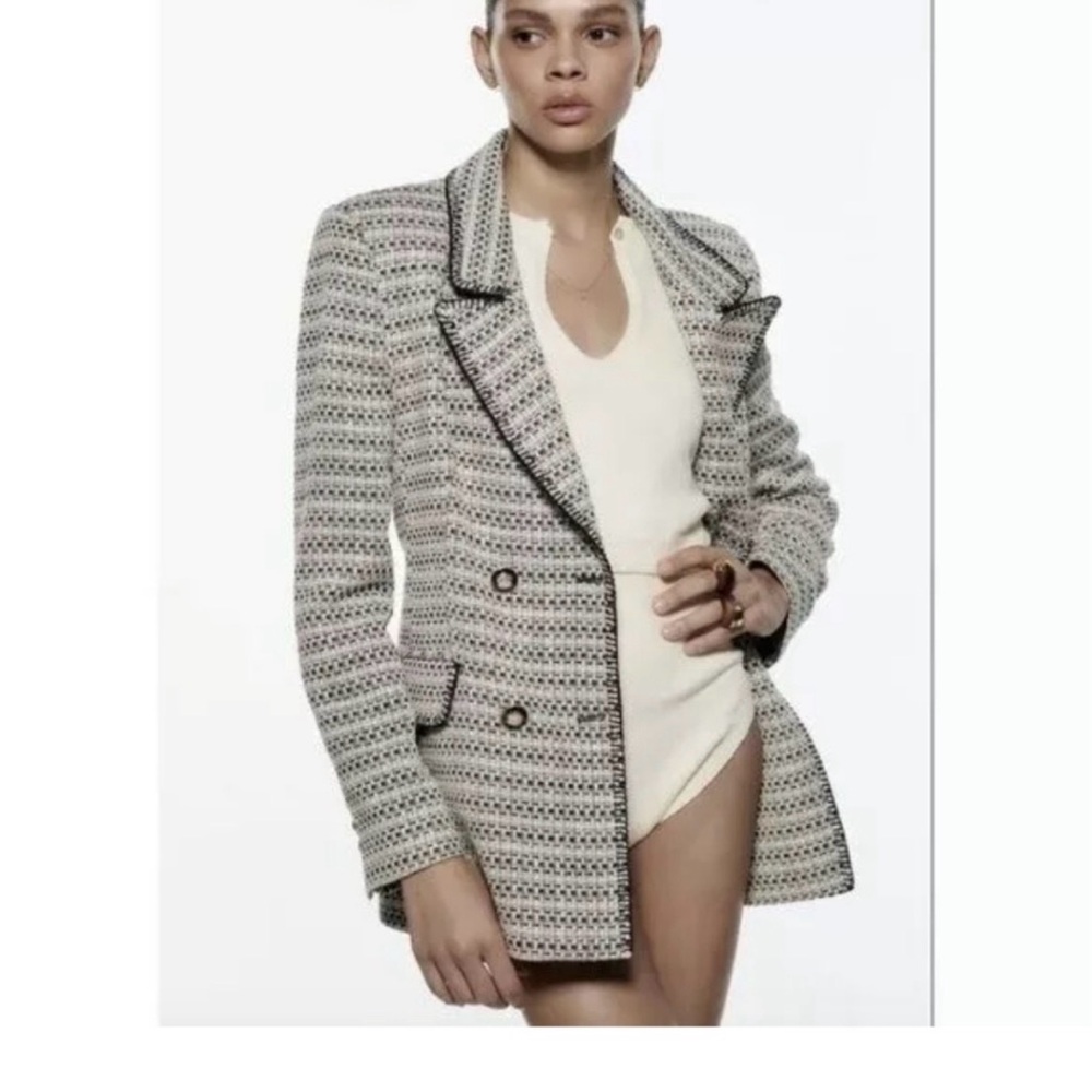 Zara Women's Elegant Multicolor Tweed Blazer